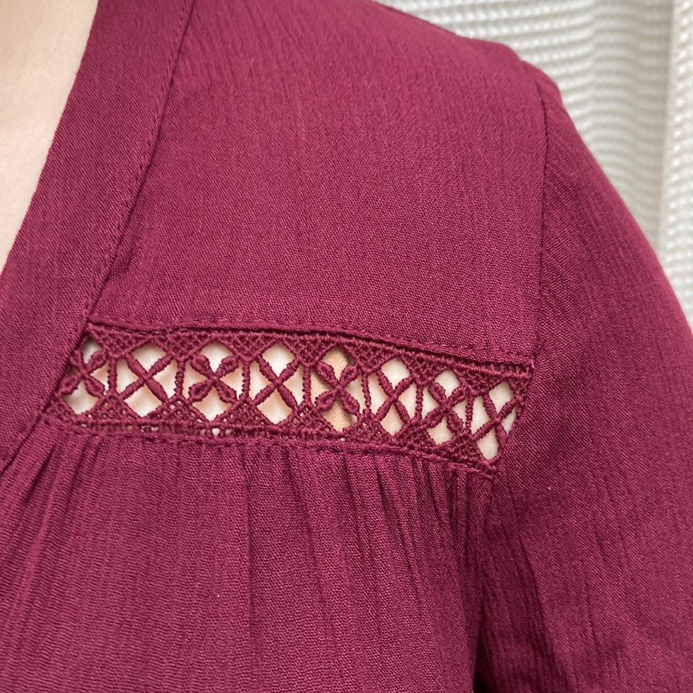 NWT Women’s Knox Rose Bohemian wine red flowy long-sleeved dress. Size small. - Picture 9 of 16